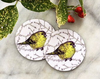 yellow bird - Birds Drawings - 9 mm Round Coasters