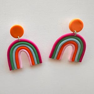 Handmade Rainbow Polymer Clay Dangle Earrings: Colorful Statement Jewelry
