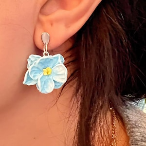 Handmade Blue Flower Earrings: Polymer Clay Floral Dangle