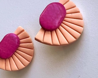 Pastel Stud Earrings | Handmade Polymer Clay Salmon Purple | Minimalist Gift for Her