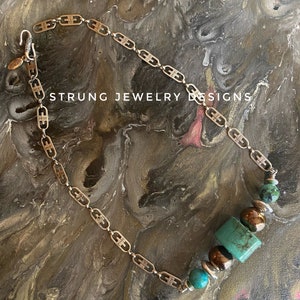 Big Turquoise and Raku Chain Necklace