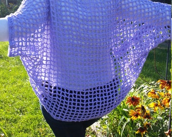 Lavender Open-Stitch Crocheted Cocoon Shrug