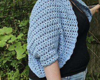 Sky Blue Crocheted Cocoon Shrug