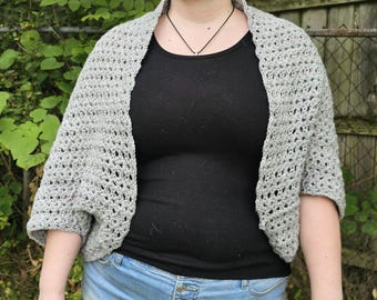 Gray Crocheted Cocoon Shrug