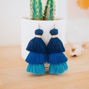 triple layered tassel earrings