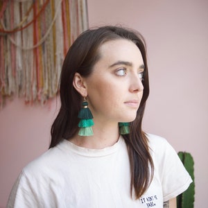 triple layered tassel earrings