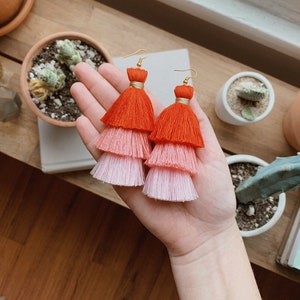 triple layered tassel earrings