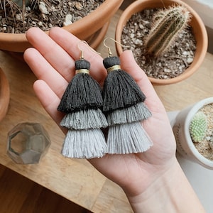 triple layered tassel earrings