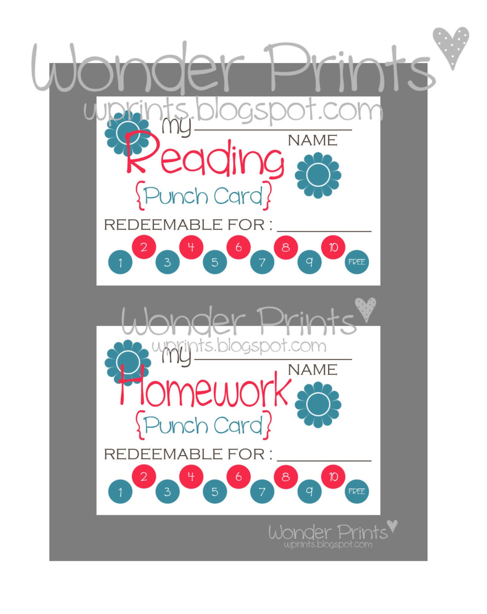 Punch Card Homework &amp; Reading Printable 8.5x11 Sheet | Etsy