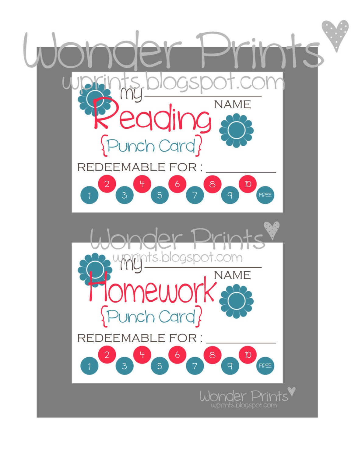 Punch Card Homework &amp; Reading Printable 8.5x11 Sheet | Etsy