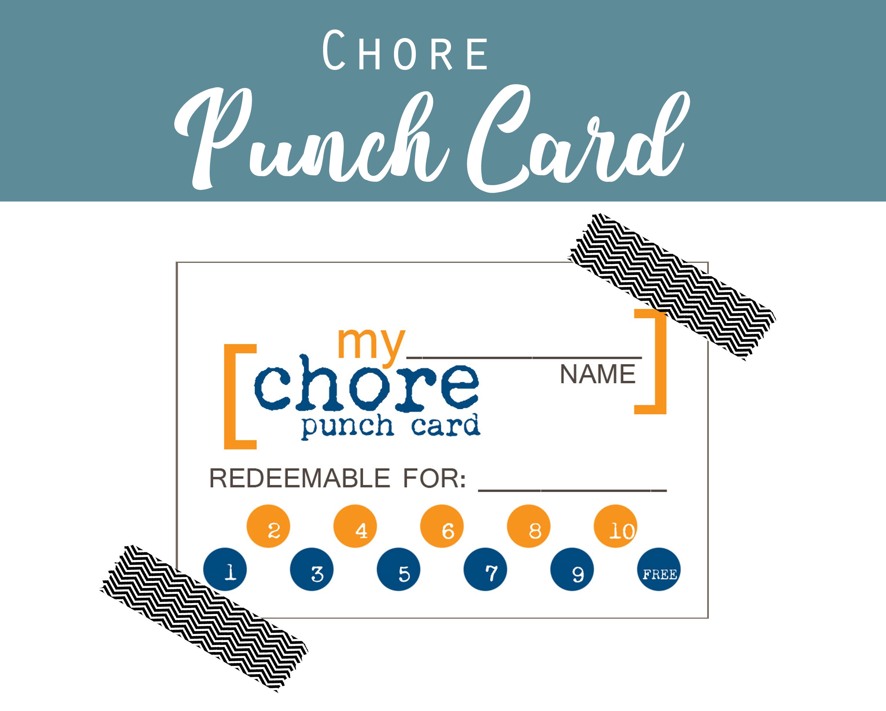 Chore Punch Card Blue Orange Printable 8.5x11 sheet | Etsy
