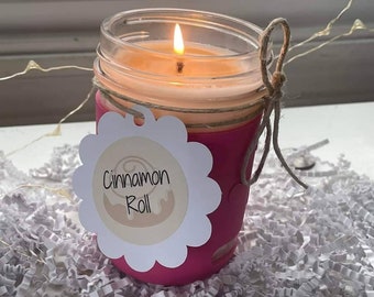 Cinnamon Roll Candle, 8oz All Natural Soy Candle, Mason Jar Candle, aromatherapy soy candle, Cinnamon and Vanilla Candle, Gifts For Her