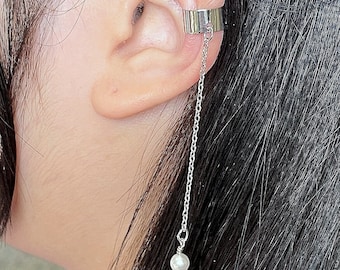 103)No Piercing Ear Cuff and Dangle Pearl Ear Cuff. Minimalist Chain Ear Cuff.