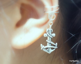 119)No piercing Anchor Charm Ear Cuff. Summer earring. Minimalist ear cuff