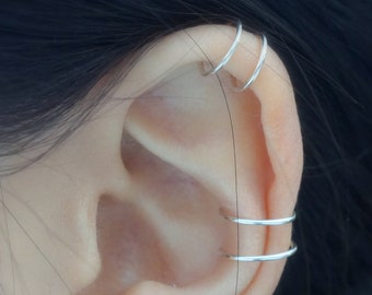 190) Minimalistisch Geen piercing dubbele band oor manchet-sterling zilver, 14k goud gevuld, 14k rosé goud gevuld enz