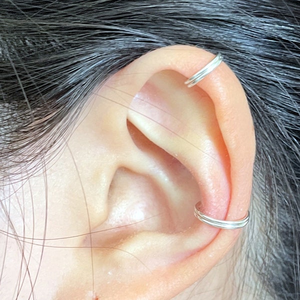 227)  No Piercing Double Band Ear Cuff for Upper or Middle Ear. Minimalist earring (Cartilage, Conch)