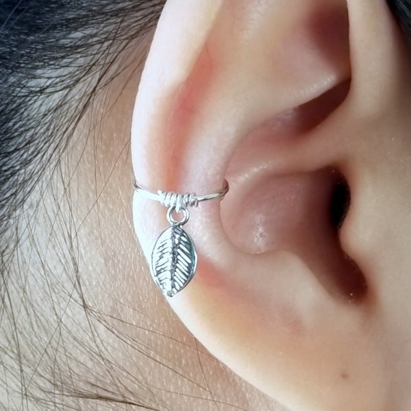 211)Minimalist ear cuff. No Piercing Fake Earring,One Band Ear cuff with Tiny and Cute Leaf Charm