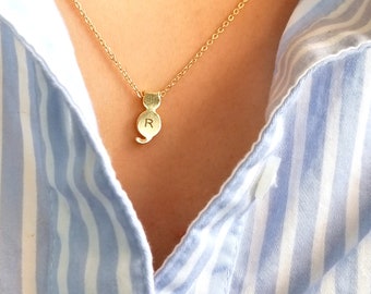 214) Personalized Tiny Cat Charm with your Initial Necklace. Memory necklace. Kitty Necklace.
