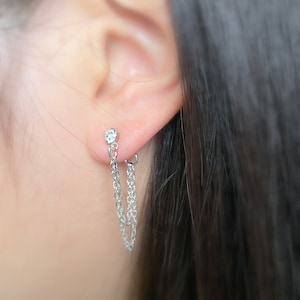 69) Minimalist cubic post with double chain dangle stud earrings.