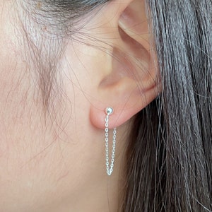 62) Minimalist 925 Sterling Silver Chain Dangle stud Earrings. Piercing Earrings.