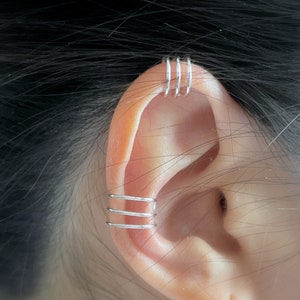 42)Minimalist ear cuff. No piercing three band ear cuff for upper and middle ear part.Sterling Silver,Gold Filled.
