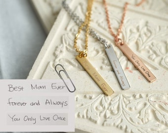 210)Actual Handwriting Bar Necklace. Memory Necklace.Signature Necklace. Custom Bar Necklace