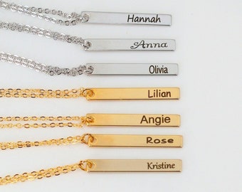 188) Custom Name,Numbers  Necklace ***FREE 2 Sides Of Engraving***Bridesmaid,Birthday,Mother's Day Gift, Bar Necklace