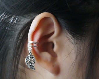 35)No piercing  Simple Leaf Dangle Ear Cuff. Minimalist ear cuff