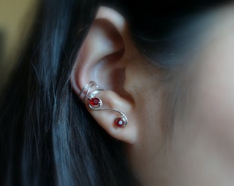 18)No Piercing Double Spiral Ear Cuff With Beads/Pearls. Minimalist ear cuff