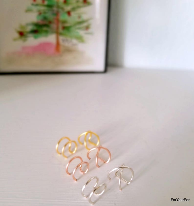 168No Piercing SET Of 2 Ear Cuff, Minimalist ear cuff. Sterling silver,14k Gold Filled,Wrap earring image 7