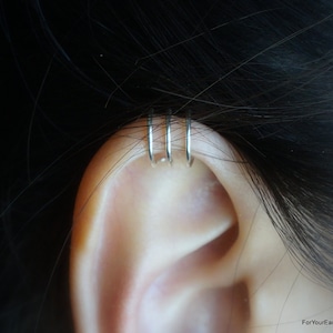 155)Minimalist ear cuff. No Piercing  Simple Triple Band Ear Cuff For Upper  Cartilage. sterling silver, gold filled