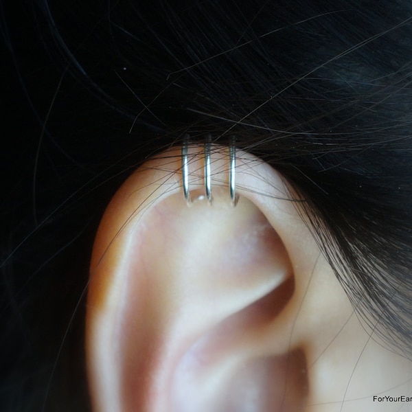 155)Minimalist ear cuff. No Piercing  Simple Triple Band Ear Cuff For Upper  Cartilage. sterling silver, gold filled
