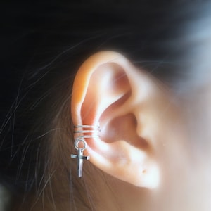 162Minimalist ear cuff. No piercing Cross Ear Cuff image 1