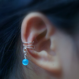 17) Kein Piercing Einfache Türkis Farbe Cat Eye Bead Ear Cuff. Minimalistische Ohrmanschette