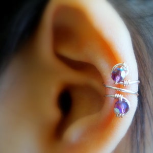 60)No piercing Swirl Swarovski Crystal Ear Cuff. Minimalist Fake ear cuff