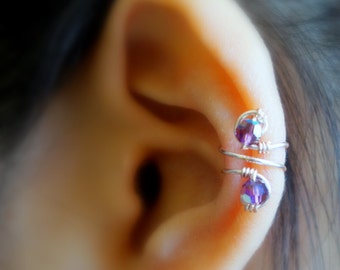 60)No piercing Swirl Swarovski Crystal Ear Cuff. Minimalist Fake ear cuff