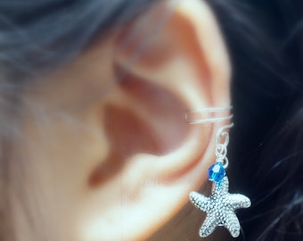 117) No piercing Starfish Charm Ear Cuff. Minimalist ear cuff. Summer earring