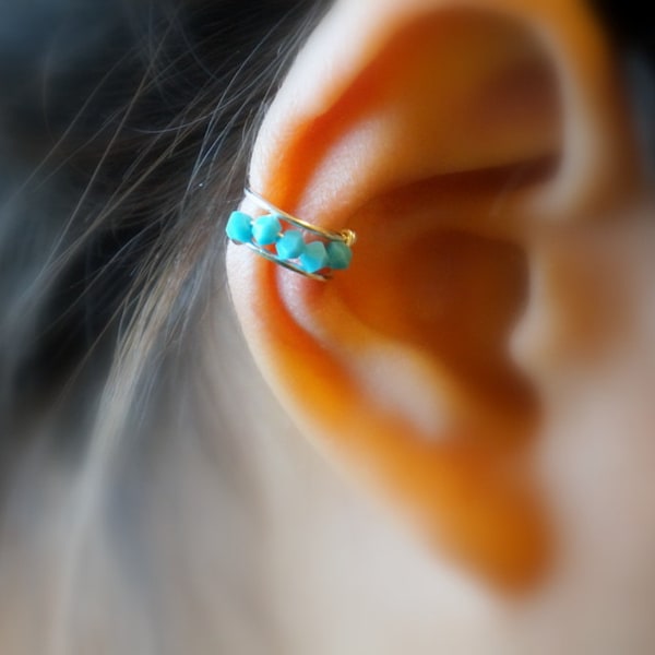 33)No piercing Earring.Simple Tiny Beads Ear Cuff.minimalist ear cuff.Sterling Silver.