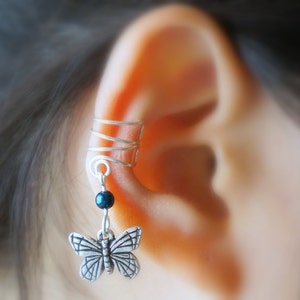 29) Kein Piercing Schmetterling Charm mit Perle Ohrmanschette.Minimalist Ohrmanschette