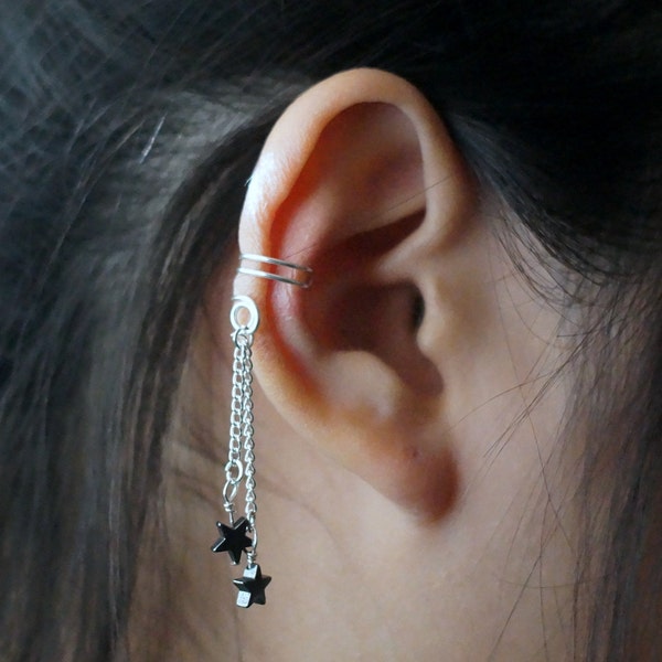 28)No piercing two Stars Drop Ear Cuff.Minimalist ear cuff