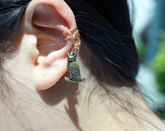 21)No piercing Brass Color Owl Charm Ear Cuff. minimalist ear cuff