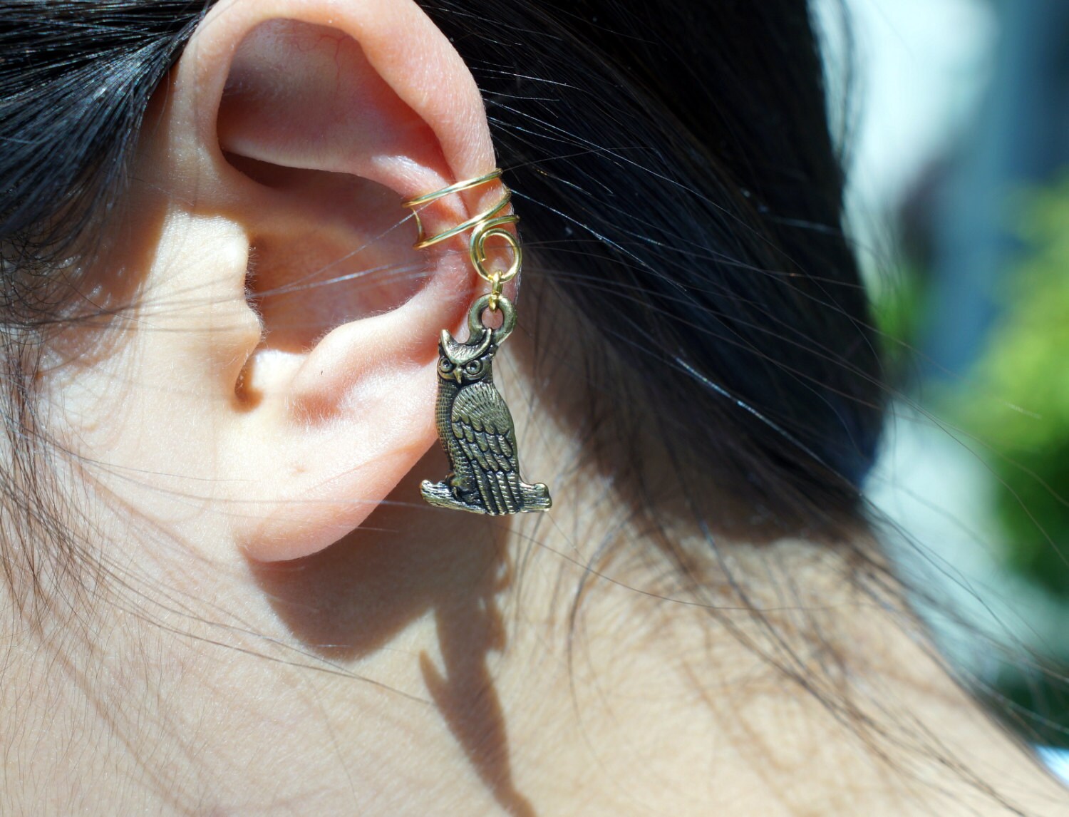 21)No piercing Brass Color Owl Charm Ear Cuff. minimalist ear cuff