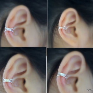 10No Piercing Three Lines With Wrap Ear Cuff SILVER BODY. Minimalist Fake Ear Cuff Earring image 2