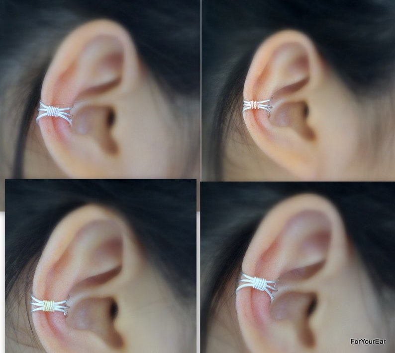 10No Piercing Three Lines With Wrap Ear Cuff SILVER BODY. Minimalist Fake Ear Cuff Earring image 2