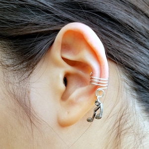 171)No Piercing Antique Silver Music Note Charm Ear Cuff.Minimalist ear cuff.