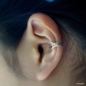 10No Piercing Three Lines With Wrap Ear Cuff SILVER BODY. Minimalist Fake Ear Cuff Earring image 1