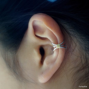 10)No Piercing Three Lines With Wrap Ear Cuff **SILVER BODY**. Minimalist Fake Ear Cuff Earring