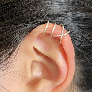 224)925 Twisted Sterling Silver  Criss Cross & Double Bands No Piercing Ear Cuff For Upper Ear Cartilage