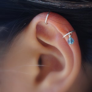 123) Minimalist ear cuff. No Piercing Cartilage Hoop Ear Cuffs with Swarovski Crystal Bead.