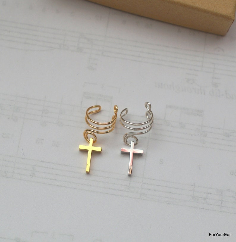 162Minimalist ear cuff. No piercing Cross Ear Cuff image 3